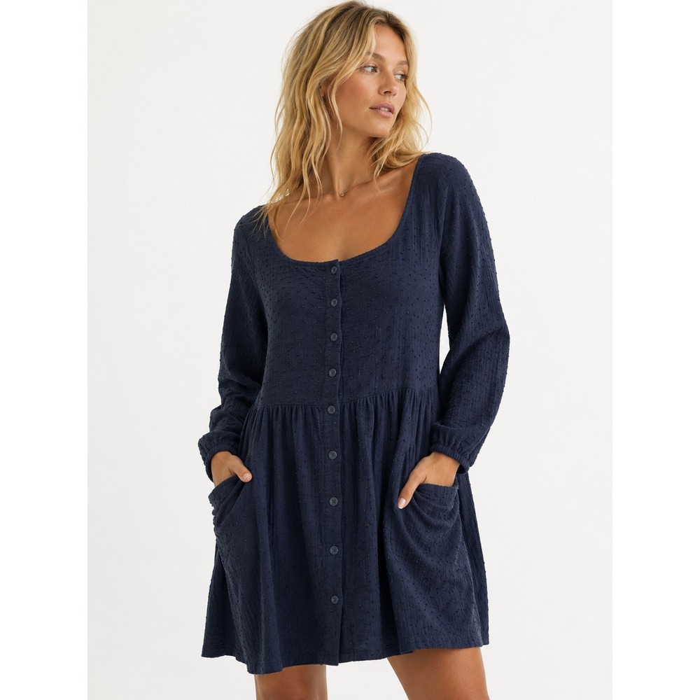 Button-Front Navy Mini Dress